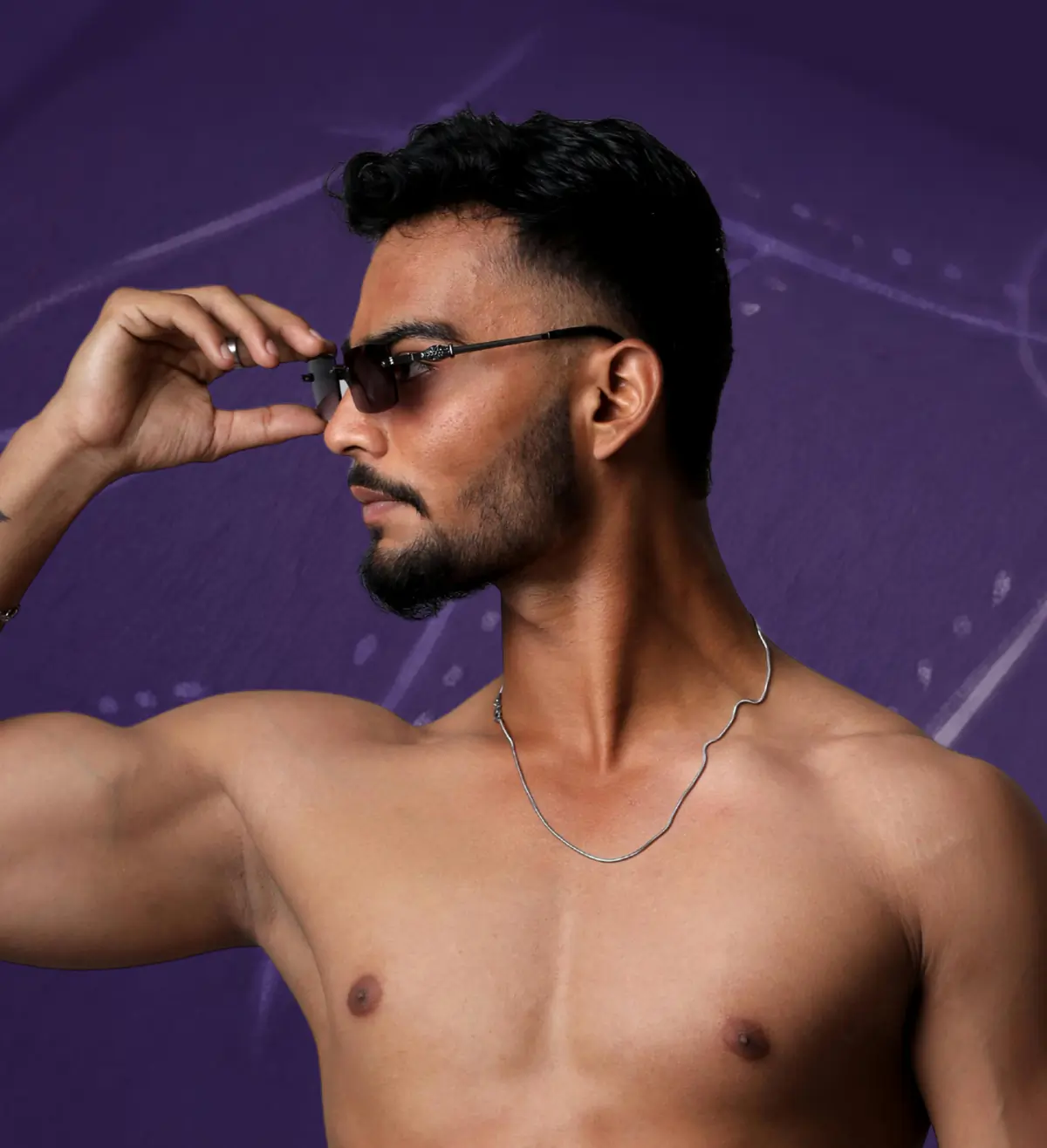 Close-up of a woman relaxing with neutral background.